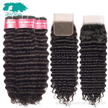 good quality real deep wavy mongolian hair bundles with closure